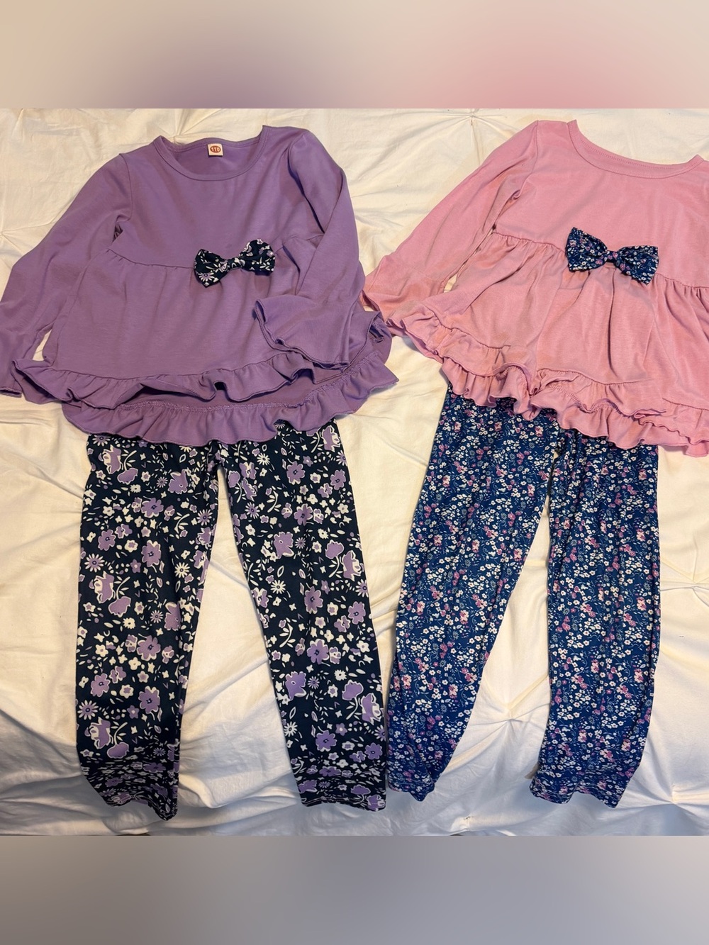 Girls Floral Ruffle Leggings Set - Purple & Pink